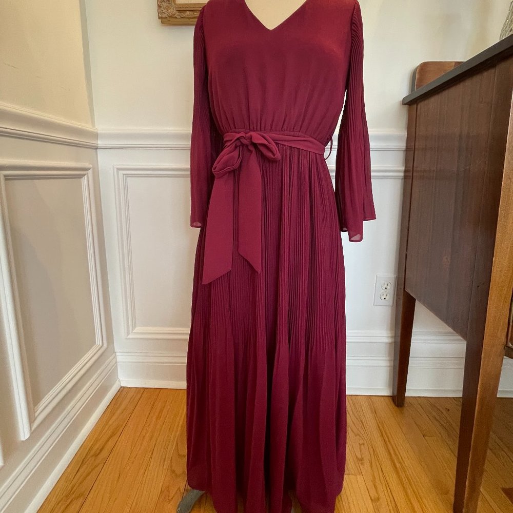 Lulus Burgundy Dress with Waist Tie and Sheer Back: XS
